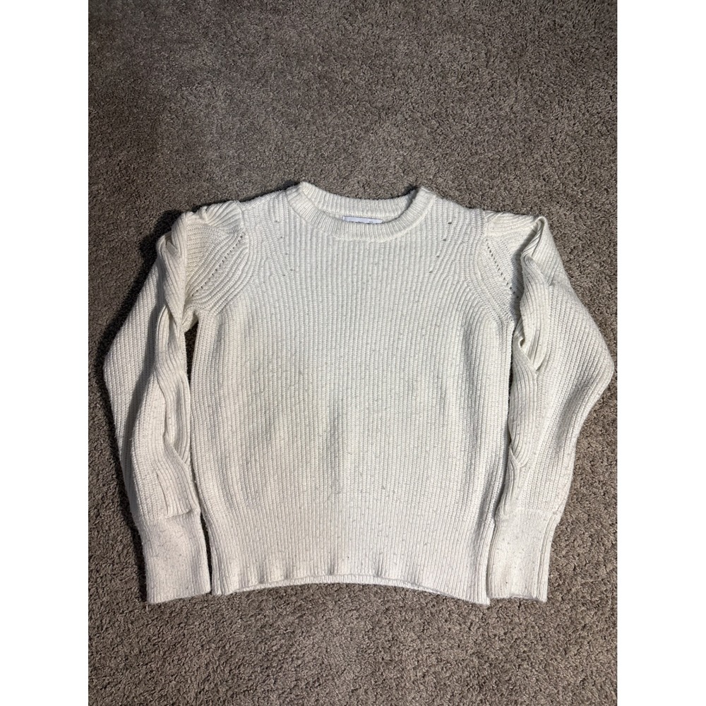 Liz Claiborne Cream White Ribbed Knit Braided Sleeve Sweater Medium